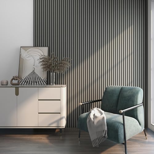 NEU.HOLZ Akustik Wandpaneele Vang 2er Set Wandverkleidung zum Kleben und Schrauben 1,44 m² Holzfurnier 3D Paneele Lamellen in Eichenoptik, hellgrau von neu.holz