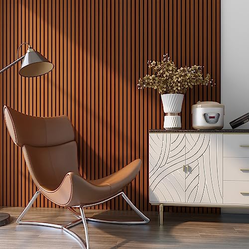 NEU.HOLZ Akustik Wandpaneele Vang 2er Set Wandverkleidung zum Kleben und Schrauben 1,44 m² Holzfurnier 3D Paneele Lamellen in Teakoptik von neu.holz