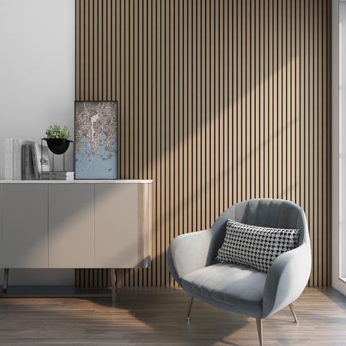 NEU.HOLZ Akustik Wandpaneele Vang 2er Set Wandverkleidung zum Kleben und Schrauben 1,44 m² Holzfurnier 3D Paneele Lamellen in Walnussoptik, hell von neu.holz