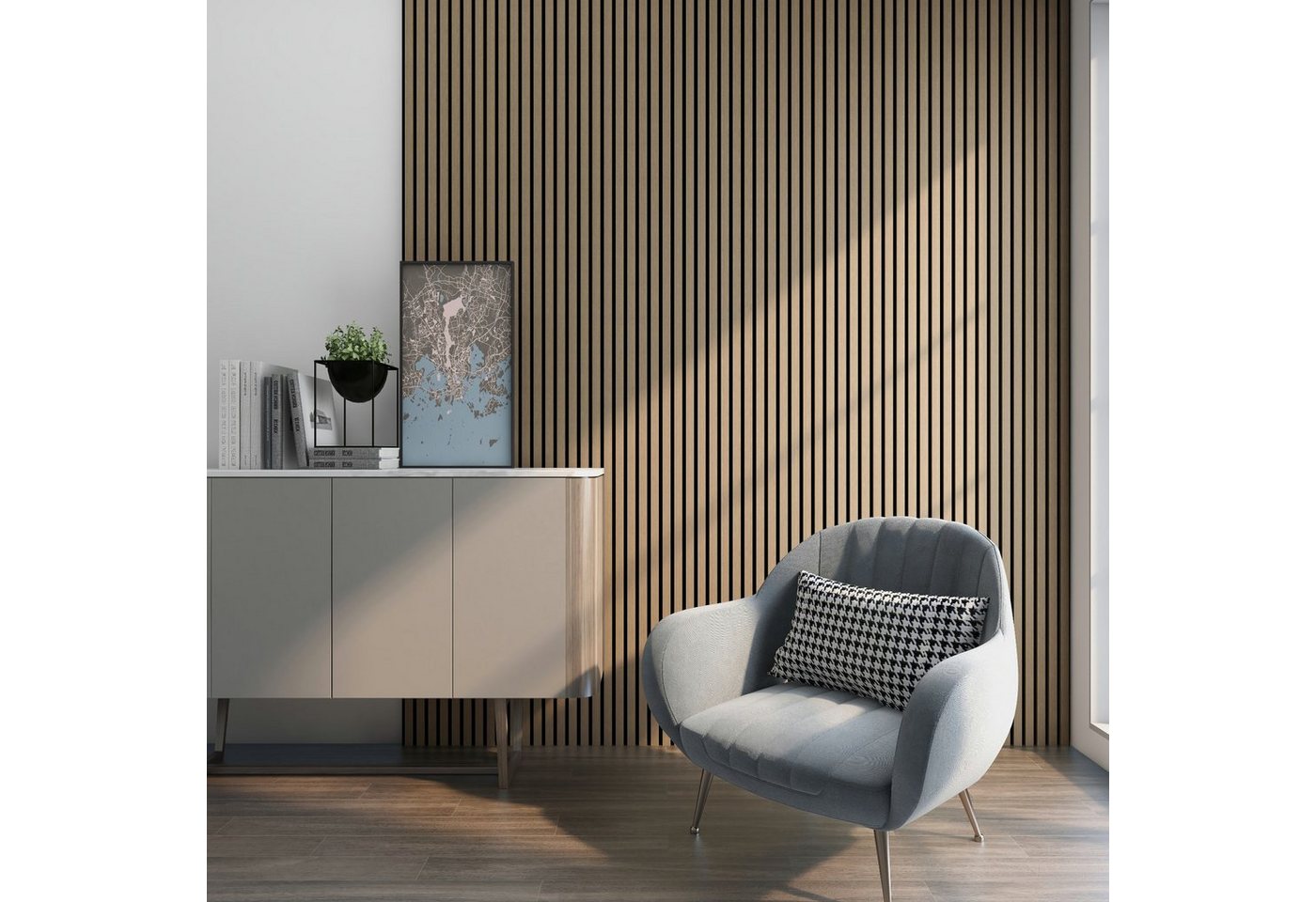 neu.holz 3D Wandpaneel, (Set, 16-tlg) »Vang« Akustik Wandpaneel Walnuss, hell 11,52m² von neu.holz