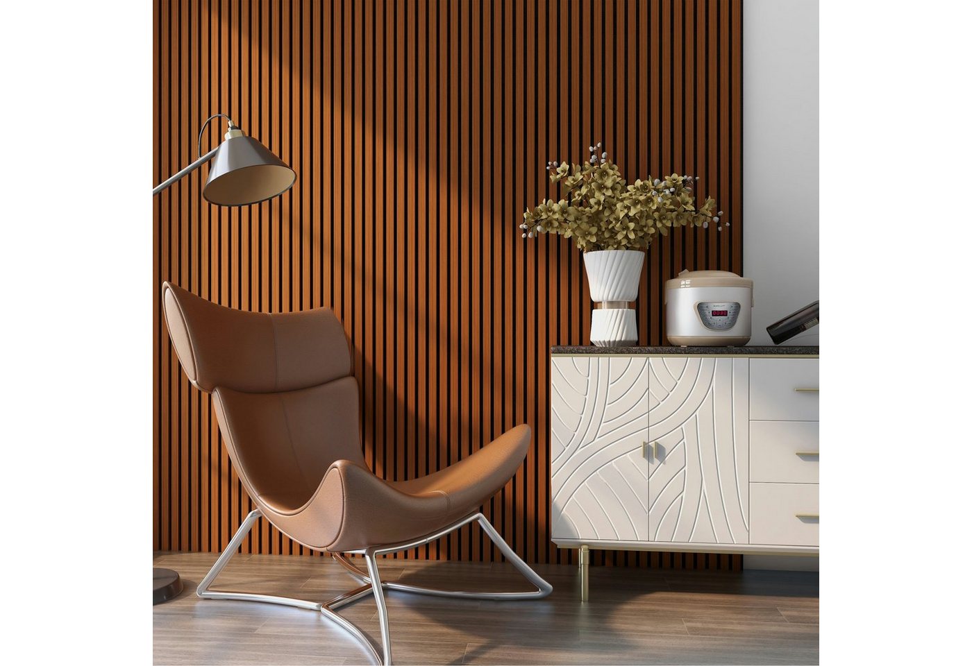 neu.holz 3D Wandpaneel, (Set, 8-tlg) »Vang« Akustik Wandpaneel Teak 5,76m² von neu.holz