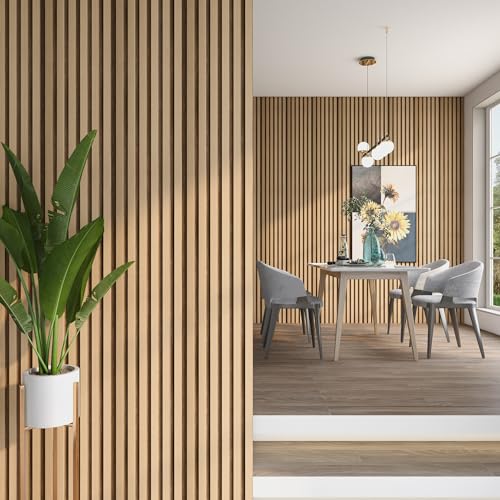 neu.holz Wandpaneele Borger 5er Set Wandverkleidung zum Kleben 3D Paneele 195 x 30 cm Wand Deko Indoor Lamellenwand Eichenoptik hell von neu.holz