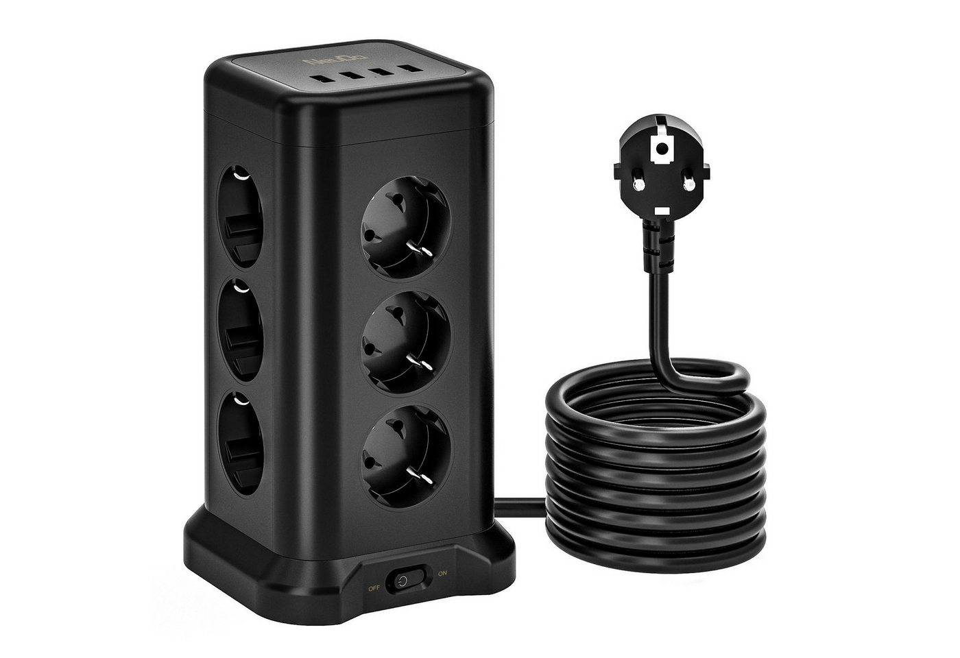 neue dawn 12 Fach Mehrfachsteckdose mit 4 USB Steckdosenturm Steckdosenleiste Mehrfachsteckdose 12-fach (Uberspannungsschutz, Kabellänge 2 m), Mehrfachsteckdose von neue dawn