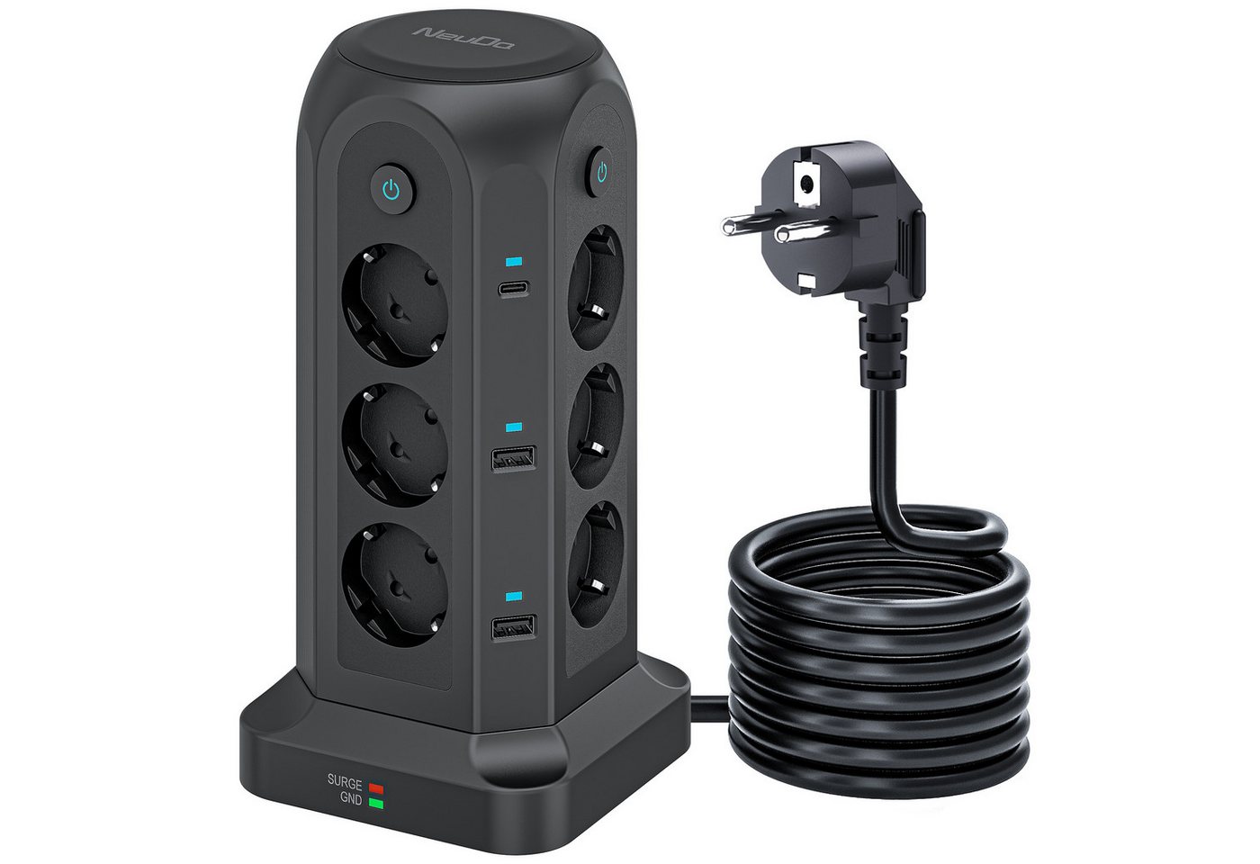 neue dawn 12 fach Mehrfachsteckdose USB C Steckdosenleiste 2M Steckdosenturm Mehrfachsteckdose 18-fach (Kabellänge 2 m), Mehrfachsteckdose von neue dawn