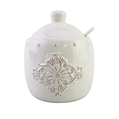 Zuckerdose mit Deckel und Löffel Keramik weiß Bessie Vorratsdose neuetischkultur von neuetischkultur
