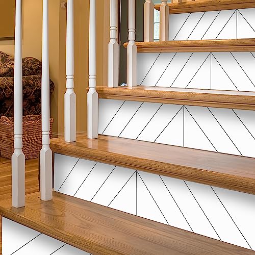 Neukids Selbstklebende vinyl treppenstufen Weiß 14Pcs 100x18cm, Geometrisches Muster treppenaufkleber treppenfolie, treppenstufen verkleidung Treppe Steigleitung Abziehbilder von neukids