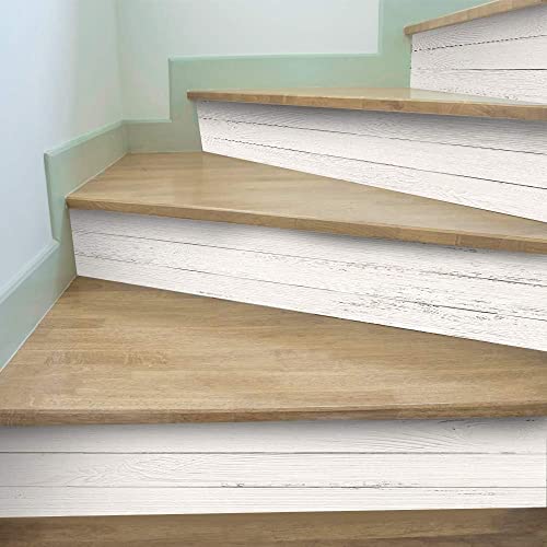 Neukids 7Pcs 100x18cm Weiß Treppenaufkleber Selbstklebende, Weiß Holzoptik Treppe Aufkleber, Küche Bad Fliesenaufkleber, Selbstklebende Möbelaufkleber Treppenstufen Dekoration von neukids