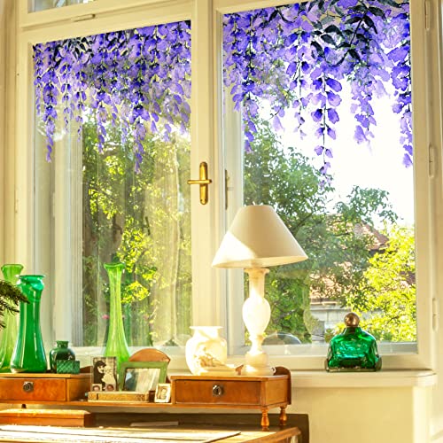 Neukids Aquarell Lila Glyzinien Fensterbilder selbstklebend Sommer Hängende Pflanzen Fensterdeko Beidseitig sichtbare Motive Wohnzimmer Schlafzimmer kinderzimmer Anti-Kollision Fensterfolie von neukids