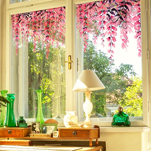Neukids Aquarell Rosa Glyzinien Fensterbilder selbstklebend Sommer Hängende Pflanzen Fensterdeko Beidseitig sichtbare Motive Wohnzimmer Schlafzimmer kinderzimmer Anti-Kollision Fensterfolie von neukids