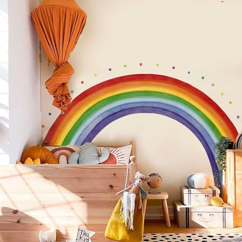 Neukids FABRIC Vintage Regenbogen Wandtattoo boho Regenbogen Tupfen Wandsticker Schlafzimmer Wohnzimmer Kinderzimmer Babyzimmer Wandaufkleber Korridore Wanddeko 190x110cm von neukids