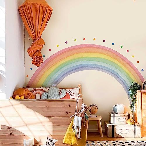 Neukids 192x112cm FABRIC Regenbogen Wandtatoo, Boho Regenbogen Tupfen Wandsticker, Regenbogen Deko Kinderzimmer, Wohnzimmer Kinderzimmer Babyzimmer Mädchenzimmer Korridore Selbstklebend Wanddeko von neukids