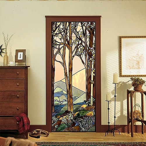 Neukids Magnolia and Iris in Dawn Valley Türfolie Selbstklebend,Abziehen und Einfügen Buntglas türen klebefolie,Innentür dekorative Kunst Glastür Aufkleber,2 Bände türfolie selbstklebend 38.6x200 von neukids