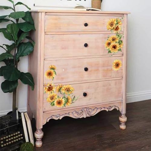 Neukids Möbel Transfer Aufkleber Aquarell Sonnenblumen, reiben auf Transfers für Kunsthandwerk, UV DTF Aufkleber für Schlafzimmer Wohnzimmer Bücherregal Tisch Kleiderschrank Schreibtischdekoration von neukids
