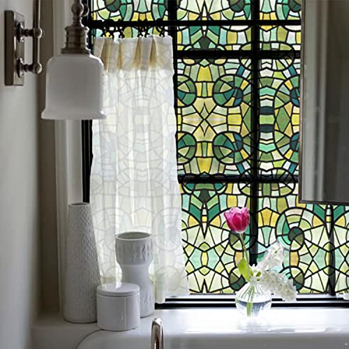 Neukids 90x300cm Bunt Statische Fensteraufkleber, Doppelseitiges Grüne Mosaik Selbstklebende Fensterfolie Buntglas, Statisch Haftend Sichtschutzfolie, Schlafzimmer Wohnzimmer Kinderzimmer Dekorfolie von neukids