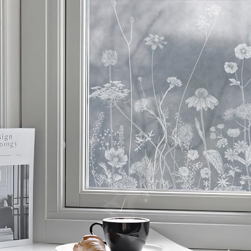 Neukids Strukturierter Fensteraufkleber mit weißen Gänseblümchen-Wildblumen klebefolie Fenster Sichtschutz Milchglasfolie Muster Selbstklebende Fenstersticker Wohnzimmer Küche Bad Fenster Deko von neukids