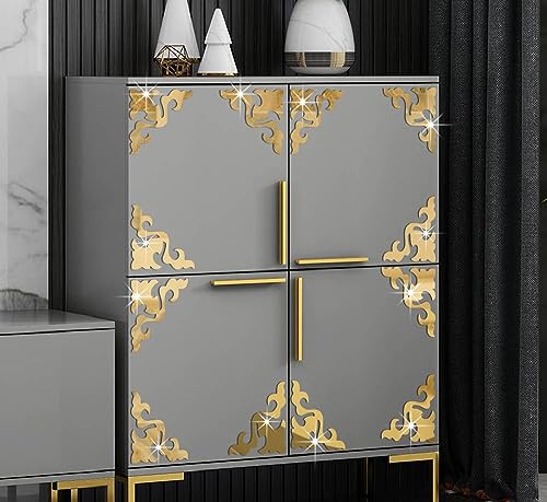 Neukids16 Stück Golden Wandaufkleber Blume, Acryl Spiegel Aufkleber Golden Hohl, Schrank Kamin Decke Glastüren Bordüren DIY Möbel Ecke Dekoration von neukids