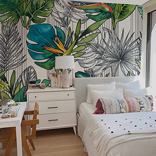 neukids Selbstklebende Ledertapete mit Strukturstruktur, Blätter Paradiesvogel Tapete Pflanzen Fototapete, 240x250cm Tapeten Wandtapete Wand Dekoration, Wohnzimmer Schlafzimmer Flur Moderne Wanddeko von neukids