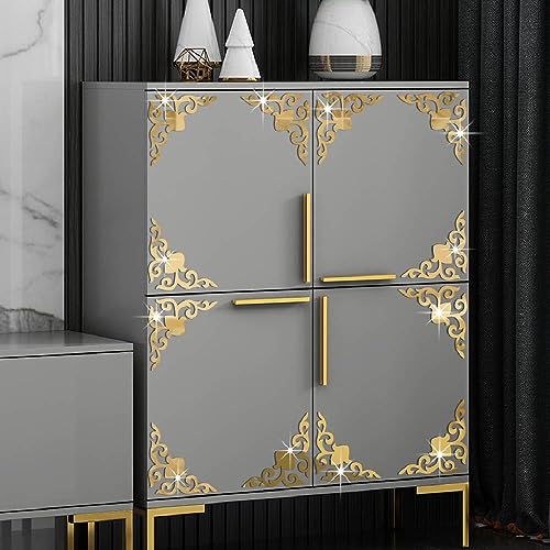 Neukids16 pcs10x10cm Golden Wandaufkleber Wohnzimmern Schlafzimmern, Acryl Spiegel Aufkleber Golden Hohl Blume Wandsticker, Schrank Kamin Decke Glastüren Bordüren DIY Möbel Ecke Dekoration von neukids