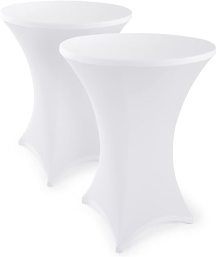 2er Set Stretch Stehtisch Hussen,Stehende Tischdecke Elastische Tischdecken,Verstärkung im Fußbereich,Waschmaschinengeeignet,für Bar Counter Runde Tisch Hochzeit Geburtstagsfeier (Weiß, 60cm) von newgulzar