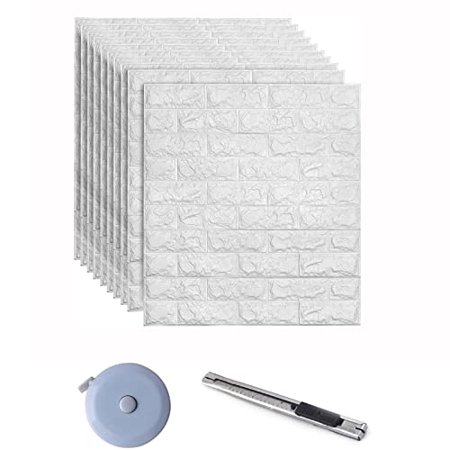 newgulzar 3D Tapete Wandpaneele Selbstklebend,10 Stück Tapete Ziegel Wasserdicht Wallpaper Wandaufkleber Wandtapete Schaumstoff 35×38.5cm,für Küche Wohnzimmer Schlafzimmer Kinderzimmer (Weiß) von newgulzar