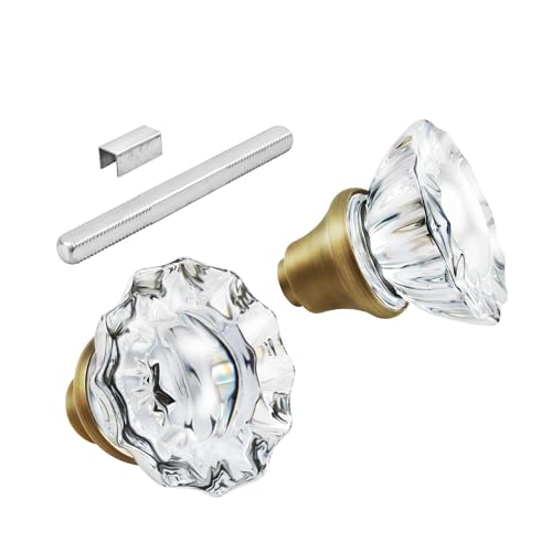 newliplace 1 Packung Glastürknäufe Inneneinsteckschloss Ersatz-Set mit Spindel, Vintage-Kristall-Türknäufe zum Ersetzen defekter alter antiker Schloss-Sets an Innentür, antikes Messing-Finish von newliplace
