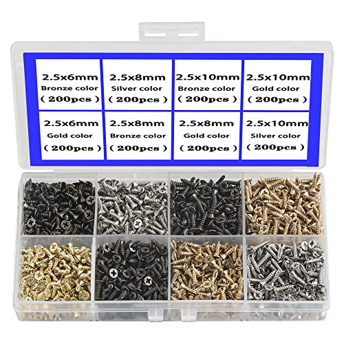 2,5 MM Kleine Schraube Flachkopf Selbstschneidende Schraube Holz Schranktür Scharnier Armaturen Multifunktionale DIY Mini Schraube Set Gold Schwarz Silber 1600 stücke von newlng