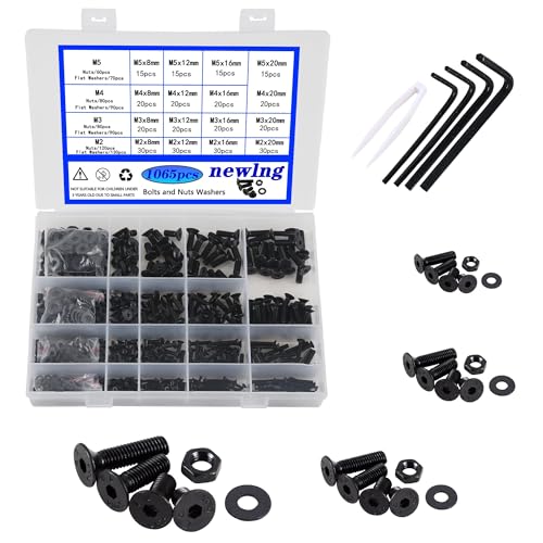 newlng 1065pcs M2 M3 M4 M5 Schrauben Set Kohlenstoffstahl Schwarz Schrauben und Muttern Unterlegscheiben set Senkkopfschrauben mit Schraubenschlüssel newlng 1065pcs M2 M3 M4 M5 Schrauben Set Kohlenstoffstahl Schwarz Schrauben und Muttern Unterlegscheiben set Senkkopfschrauben mit Schraubenschlüssel von newlng