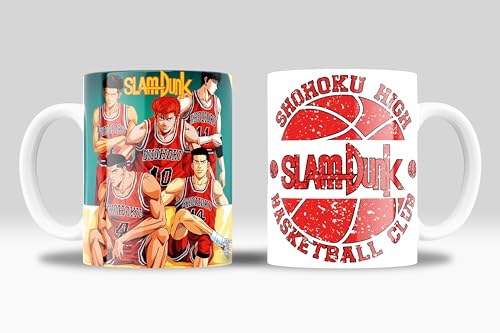 Tasse Slam Dunk Merch - Geschenk für Fans der Serie Slam Dunk Anime - Anime Tasse mit den Protagonisten: Hanamichi Sakuragi, Kaede Rukawa, Takenori Akagi | Keramik 350ml (Slam Dunk Logo von newseny