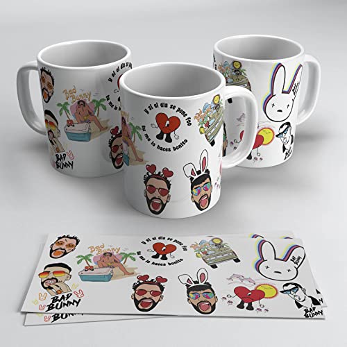 newseny Bad Bunny Pupurri Tasse - Logo, Zeichnung, Herz, und wenn der Tag hässlich wird... Merch von Bad Bunny von newseny