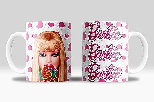 newseny Barbie Prinzessin Rosa Tasse - Geschenk für Barbi Merch Fans - Geschenk für Mädchen Prinzessin Rosa | Keramik 355 ml (Barbie Herzen Rosa) von newseny