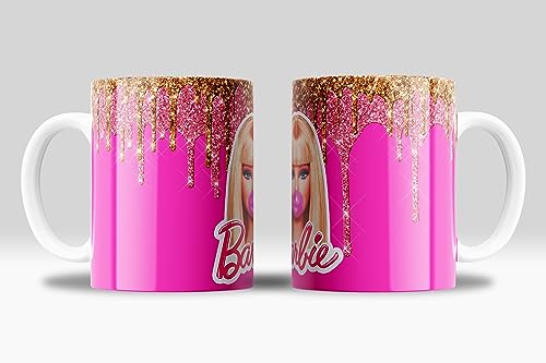 newseny Barbiee-Becher, Rosa, Glitzereffekt, Geschenk für Mädchen, Prinzessin und Barbi-Fan, Merch Barbiie, Keramik, 355 ml (Barbi Chicle) von newseny