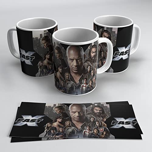 newseny Fast and Furious X Tasse mit Filmlogo und Vin Diesel, Jason Mamoa, Geschenk für All-Gas-Fans | Keramik 355 ml von newseny