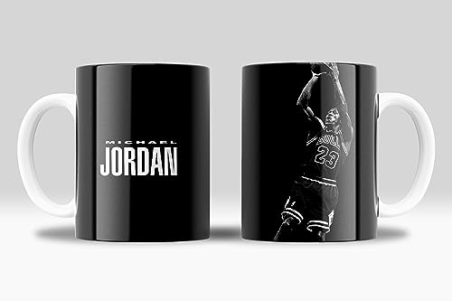 newseny Michael Jordan NBA-Tasse aus der Kollektion in Schwarz und Weiß mit Rottönen – Geschenk für M.Jordan NBA Fans | Keramik 355 ml (Jordan Basketball) von newseny