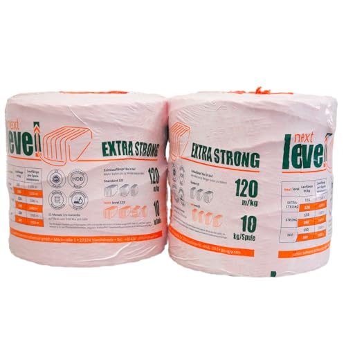 next level Bindegarn – 120 m/kg | 2 × 10 kg – Pressengarn für Quaderballen | 10% mehr Lauflänge pro Spule | Reißfest & maschinenschonend | 12 Monate UV-stabil | Wetterfest von next level
