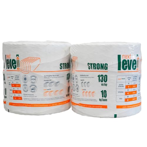 next level Bindegarn – 130 m/kg | 2 × 10 kg – Pressengarn für Quaderballen | 10% mehr Lauflänge pro Spule | Reißfest & maschinenschonend | 12 Monate UV-stabil | Wetterfest von next level