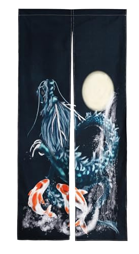 next.design Noren Türvorhang im japanischen Stil mit einem Bild von Drachen und Nishiki Karpfen Nishikigoi gedruckt (Muster 1) von next.design