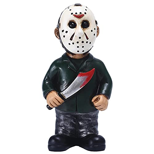 nezababy HorrorfilmGartenzwerge Killer Set Alptraum auf der Elm Straße Mörder Michael Myers Freddy Jason Halloween Zombie Zwerg Harz-Figuren für drinnen und draußen Hof Dekor von nezababy