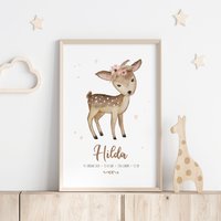 Bambi// Kinderzimmerposter Rehkitz Mit Namen Und Geburtsdaten // Versch. Formate Oder Digitale Datei von ngmSTYLE