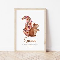 Eichhörnchen // Kinderzimmerposter Mit Namen Und Geburtsdaten von ngmSTYLE
