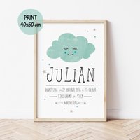 Geburtsdatenbild Wolke // 40x50cm-Poster Mit Name + Daten Wandgestaltung Kinderzimmer von ngmSTYLE