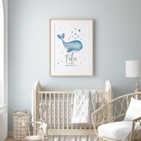 Geburtsposter Blauer Wal // Kinderzimmerbild Geschenk Zur Taufe Oder Geburt von ngmSTYLE