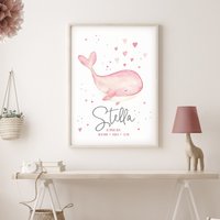 Geburtsposter Rosa Wal // Kinderzimmerbild Geschenk Zur Taufe Oder Geburt Versch. Formate Digitale Datei von ngmSTYLE