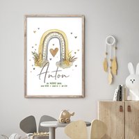 Regenbogenposter Im Boho-style // Kinderzimmerbild Mit Namen + Geburtsdaten Versch. Formate Farben Digital Oder Druck von ngmSTYLE