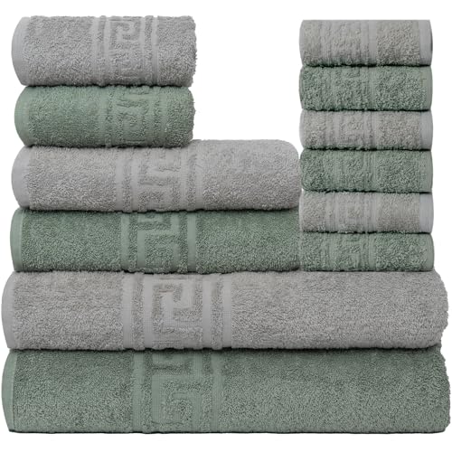 nice homeit Handtuch-Set, 6-teilig, 100% Baumwolle, weich und sehr saugfähig, Handtuch-Set für Badezimmer, Gesicht und Bidet in verschiedenen Größen, hergestellt in Italien, Grün Grau von nice homeit