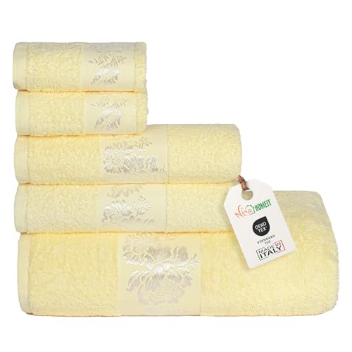 nice homeit Handtuch-Set – 100 % ringgesponnene Baumwolle – extra weich und saugfähig – Handtuch-Set für Badezimmer – Made in Italy (Gelb) von nice homeit