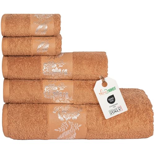 nice homeit Handtuch-Set – 100 % ringgesponnene Baumwolle – extra weich und saugfähig – Handtuch-Set für Badezimmer – Made in Italy (Orange) von nice homeit