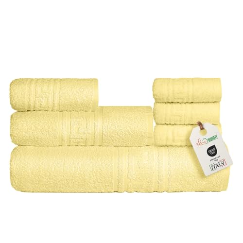 nice homeit Handtuch-Set aus 100 % Baumwolle – 100 x 150 cm – Extra großes Badetuch-Set – weich und sehr saugfähig – Made in Italy – Gelb von nice homeit