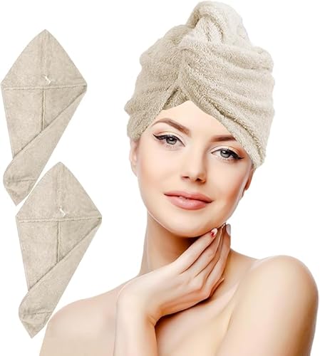 nice homeit Handtuch-Set mit 2 Haar-Turban, 100 % ringgesponnene Baumwolle, weich und bequem, hergestellt in Italien (Beige) von nice homeit