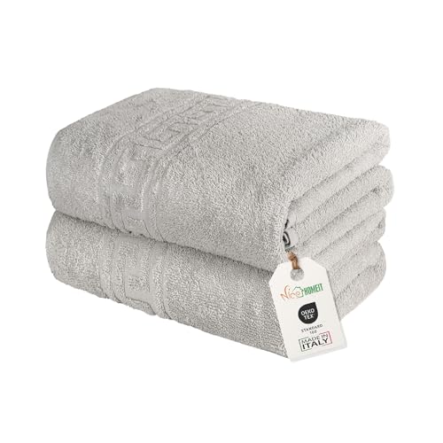 nice homeit Set mit 2 großen Badetüchern, 100 x 150 cm, extra großes Badetuch aus 100% ringgesponnener Baumwolle, extra weich und saugfähig, hergestellt in Italien, Grau von nice homeit