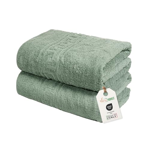 nice homeit Set mit 2 großen Badetüchern, 100 x 150 cm, extra großes Badetuch aus 100% ringgesponnener Baumwolle, extra weich und saugfähig, hergestellt in Italien, Grün von nice homeit